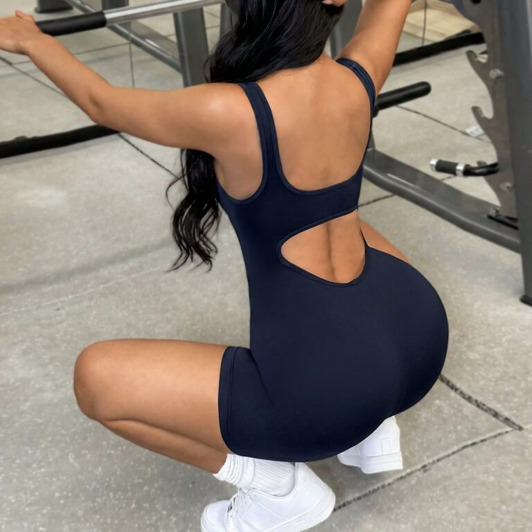 Athletic bodysuit Shaping High-Elastic Square-Neck Backless Bodysuit (Yoga/Fitness Shorts Style)